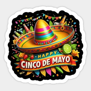 Happy Cinco de Mayo Vibrant Limon Sombrero Sticker